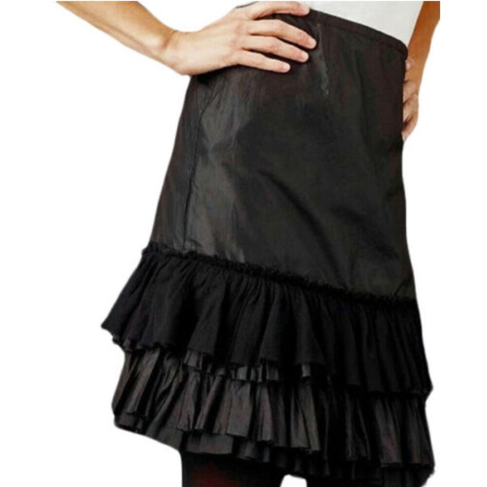 NWT Eileen Fisher Black Washed Silk Taffeta Bias Cut Ruffle Skirt XS